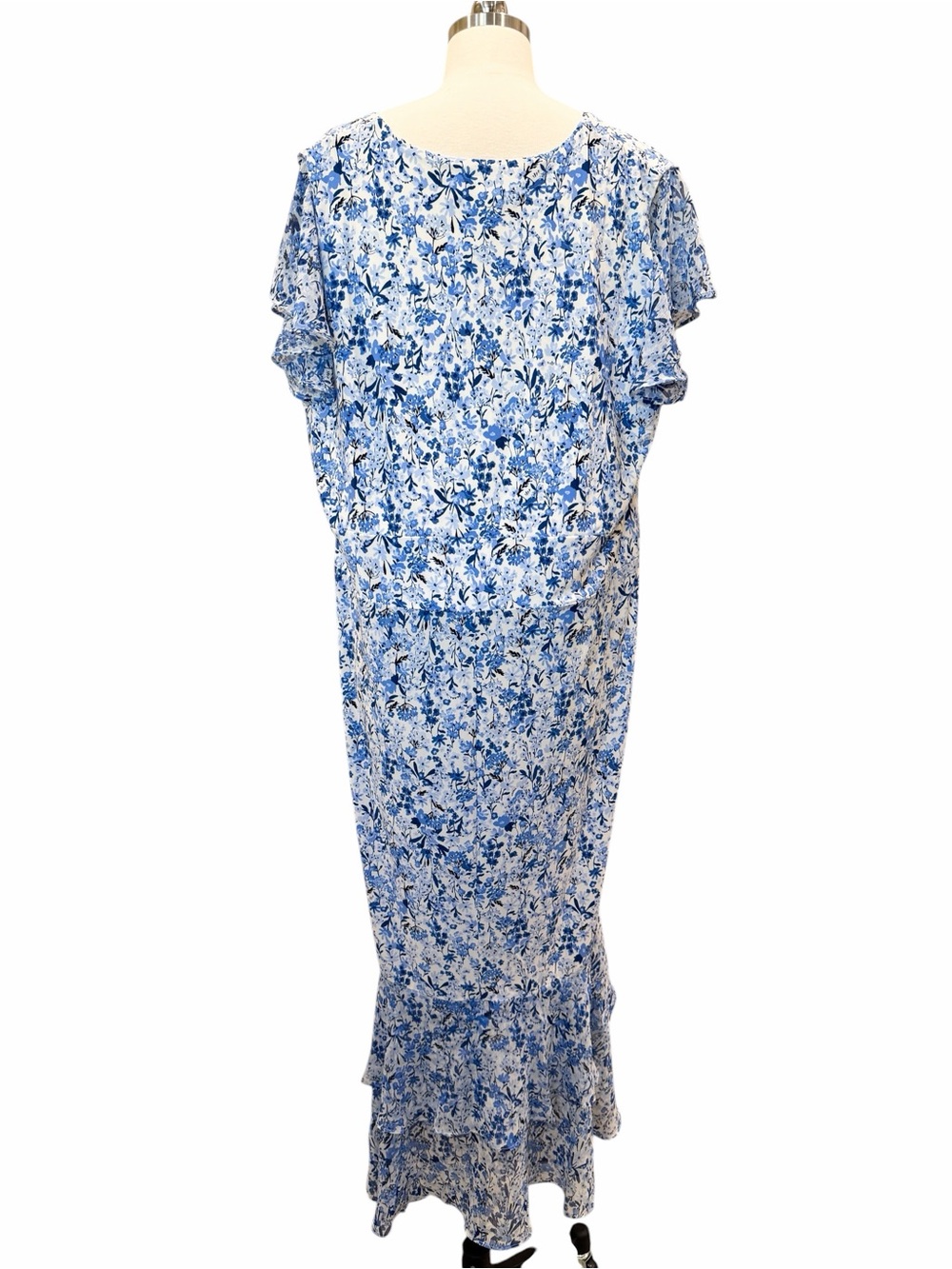 Tommy Hilfiger Floral Chiffon Hem Tiered Midi Dress Flutter Sleeve Blue 18W NWT - Picture 8 of 15